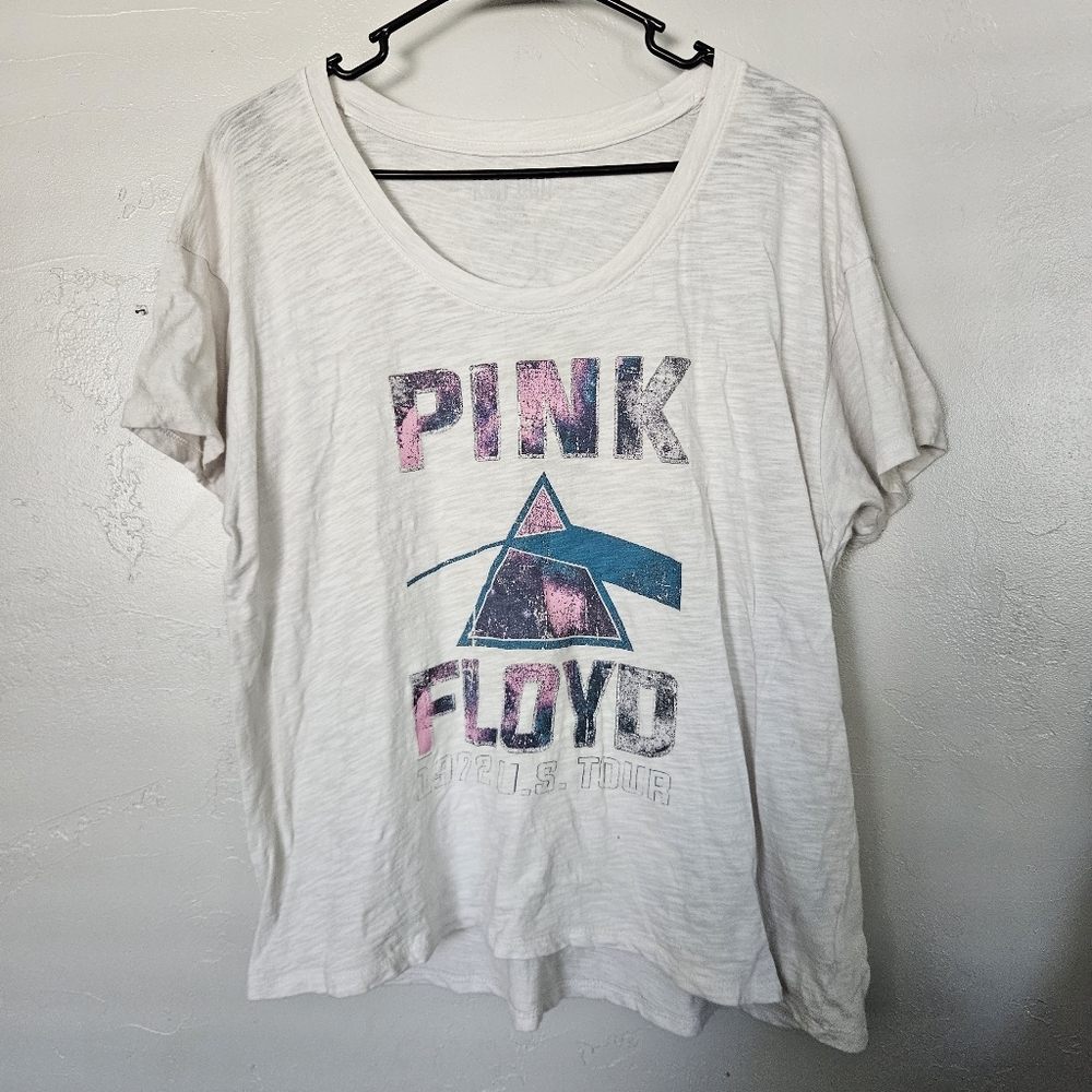 Knit Riot XS Oversized Pink Floyd Women's Graphic Tee White Teal Band T-shirt
